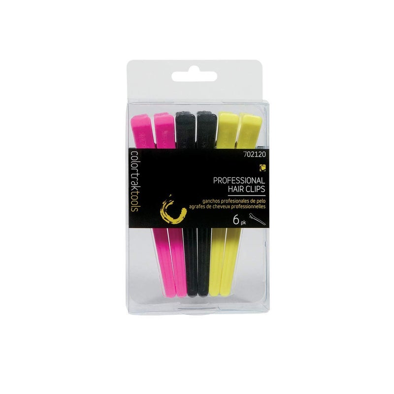 Colortrak Duckbill Clips, Tapered Tip Ideal for Sectioning, Strong Tension Springs, Long Grips for Easy Handling, Holds All Lengths of Hair, Pink/Black/Yellow, 6 Count - Image 2